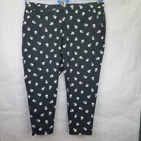 Hot Topic Skull Print Pants Women's 4XL Tapered Leg Charcoal White Ankle Jeans - Picture 2 of 16